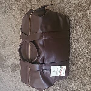 Massi Stil Dark Brown Leather Duffel Bag, Classic Travel Weekender Italian Made.